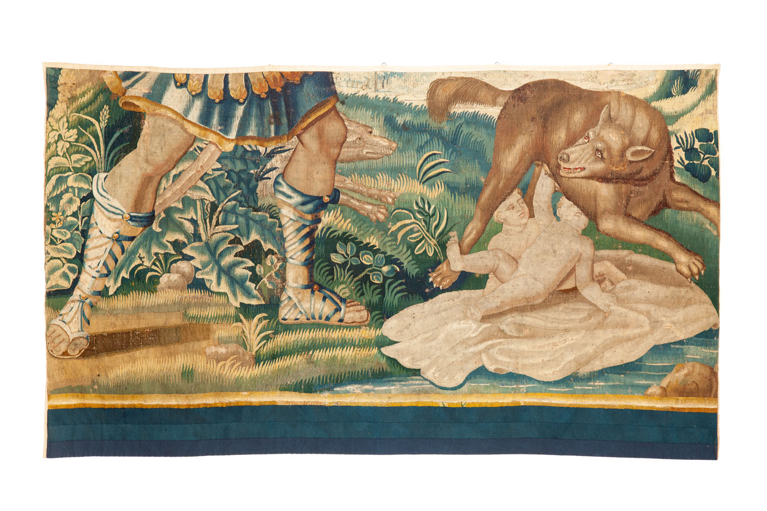 Fragment gobelinu z wilczycą karmiącą Romulusa i Remusa XVII/XVIII w.