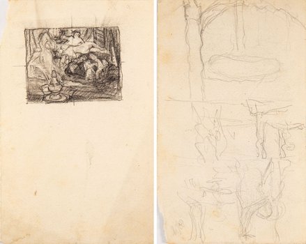 Jan Styka - Scena orientalna z aktami kobiecymi (Recto) / Szkice ołówkowe (Verso)