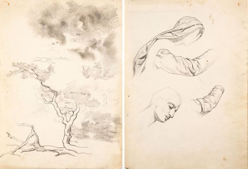 Jan Styka - Pejzaż z drzewem (Recto) / Studia postaci (Verso)