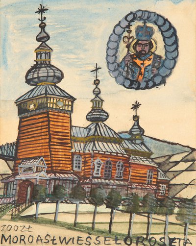 Nikifor Krynicki - Widok na kościół z Biskupem