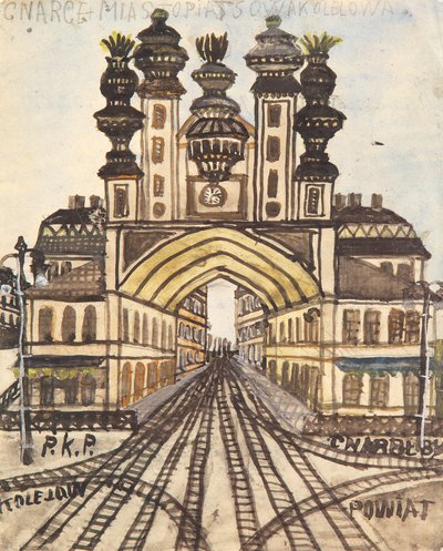 Nikifor Krynicki - Architektura fantastyczna z motywem dworca kolejowego