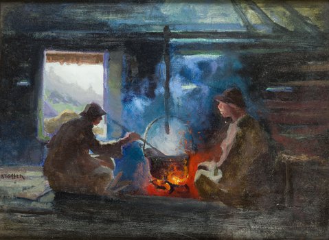 Stanisław Gałek - "W szałasie przy ognisku" ("Hala Kondratowa")