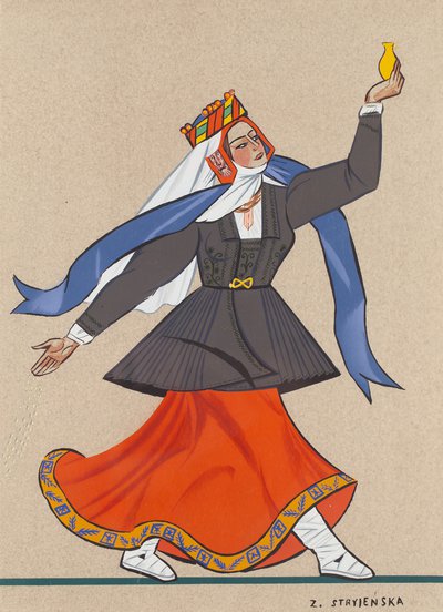 Zofia Stryjeńska - Chłopka z Wileńszczyzny, plansza XXXIX z teki 'Polish Peasants' Costumes'