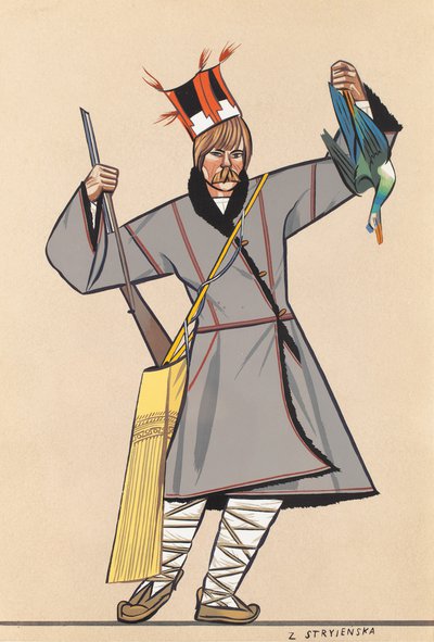 Zofia Stryjeńska - Chłop z Polesia, plansza XXIX z teki 'Polish Peasants' Costumes'
