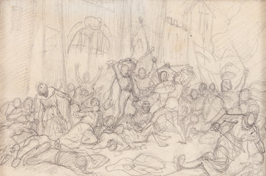 Wojciech Gerson - "Scena pod murami zamku" (recto) / "Scena figuralna" (verso)