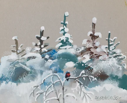 Pejzaż zimowy, ilustracja, Zbigniew Rychlicki