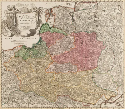 Mapa ziem Rzeczpospolitej (Regni Poloniae Magnique Ducatus Lithuaniae), Johann Baptist Homann