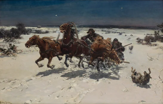 Napad wilków ("Niebezpieczna jazda"), Alfred Wierusz-Kowalski