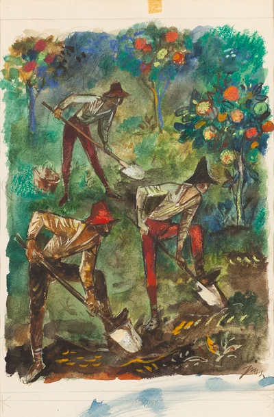 Ilustracja do książki "Przez różową szybkę. Łopata Piotrusia-ogrodniczka", Jan Marcin Szancer