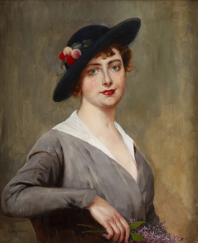 Portret kobiety z gałązką bzu, Stanisław Rejchan