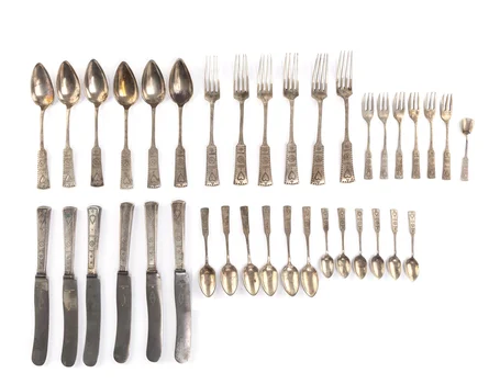 Zestaw sztućców w stylu zakopiańskim, Pierwsza Krajowa Fabryka Wyrobów Platerowanych, Srebrnych I Metalowych M. Jarra