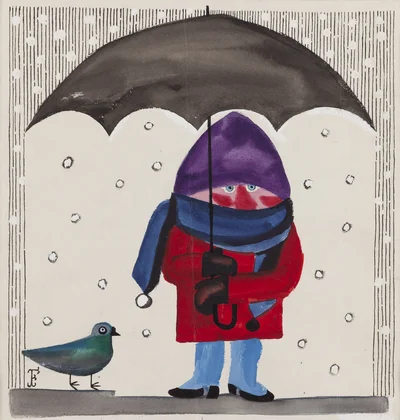 Chłopiec i gołąb, ilustracja, Jerzy Flisak