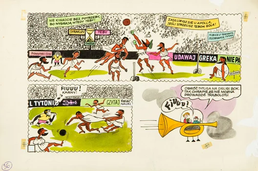 "Tytus, Romek i A'Tomek. Księga VI – Tytus olimpijczykiem", plansza komiksowa nr 36, Henryk Jerzy Chmielewski