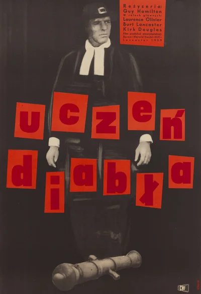 Plakat do filmu "Uczeń diabła" reż. Guy Hamilton, Maurycy Stryjecki