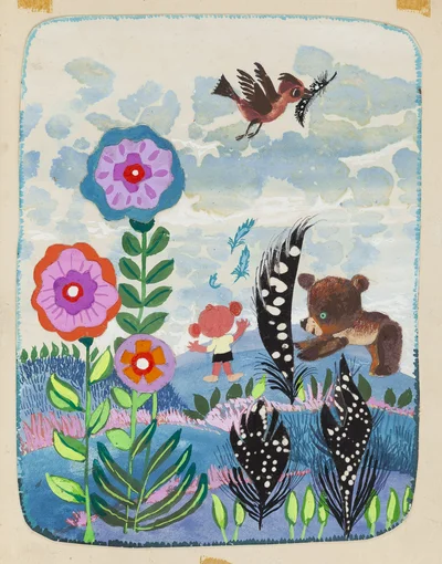 "Za żywopłotem", ilustracja książkowa, Janina Krzemińska