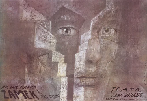 Plakat do sztuki "Zamek" Franza Kafki, Teatr Szwedzka 2/4 w Warszawie, Wiktor Sadowski