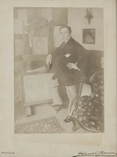 Portret Eugeniusza Zaka w pracowni na Montparnasse w Paryżu, przy sztaludze z dwoma obrazami, Henri Manuel