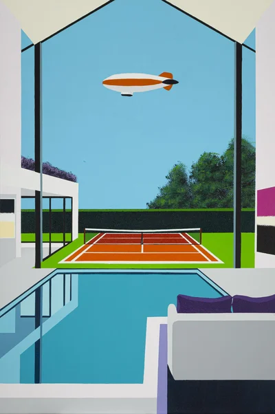 'Tennis court and airship', Jean-Claude Plewniak