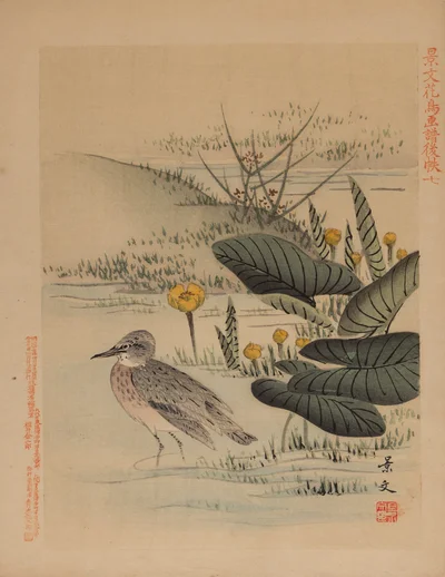 Brodziec z albumu "Sho Meika Kachō Gafu", Keibun Matsumura
