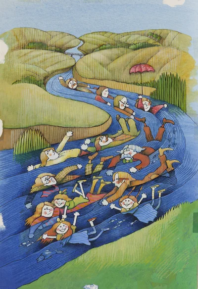"Dziura w moście", ilustracja książkowa, Maria Uszacka