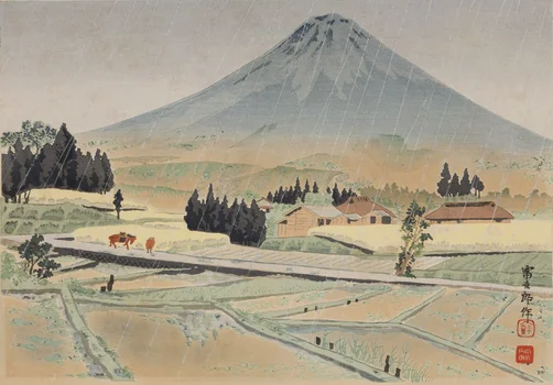 "Deszcz w Susono", z cyklu "36 widoków Góry Fuji", Tomikichirō Tokuriki