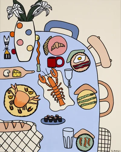 "Table with lobster and asparagus", Ewa Konstantynowicz-Goss