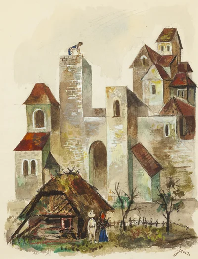 Ilustracja do "Przez różową szybkę. O małym murarczyku, który kamieniom rozkazywał", Jan Marcin Szancer