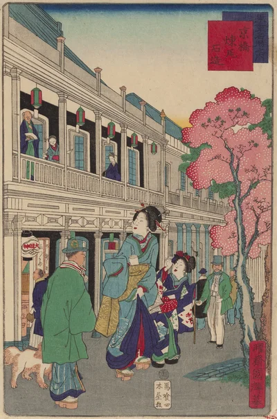 Kwitnienie wiśni w Kyobashi, Utagawa Kuniteru II