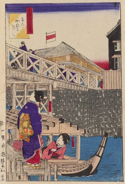 Kobiety na łodzi pod mostem Yanagibashi w Tokio , Utagawa Kuniteru II