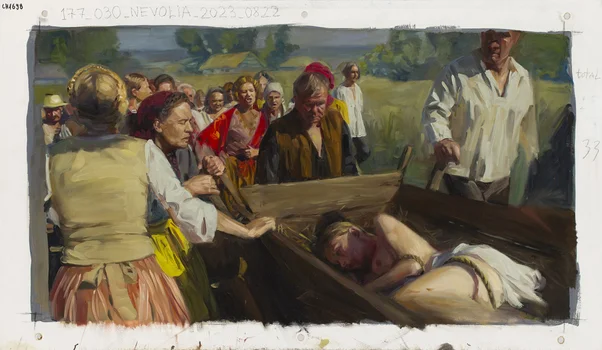 "Chłopi", kadr malarski z filmu, numer CH1698, Viktoria Nevolia