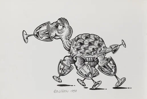 Żółw kieliszkowy, ilustracja satyryczna, Edward Lutczyn