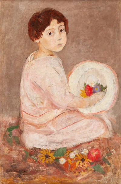 "Dziewczynka z kapeluszem i kwiatami" ("Jeune fille au chapeau et fleurs"), Tadeusz Makowski
