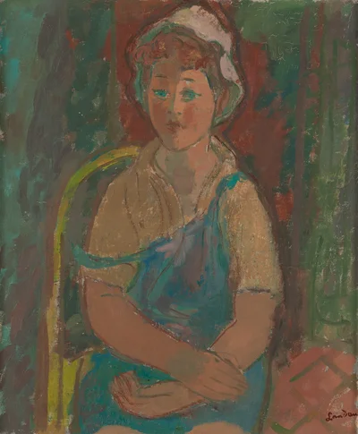 Portret dziewczynki w niebieskich ogrodniczkach, Zygmunt Landau