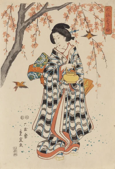 "Dziewczyna z kociołkiem" z serii "Spojrzenie na Współczesną Modę oraz Ptaki i Kwiaty", Utagawa Hiroshige II