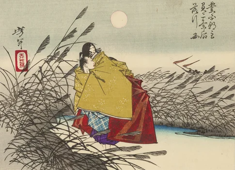 "Ucieczka Ariwary no Narihira i Nijo no Tsubone", ze "Szkice Yoshitoshi'ego", Tsukioka Yoshitoshi