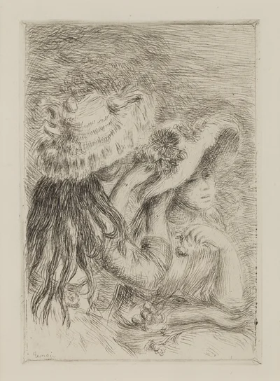 "Młode dziewczyny ozdabiające swoje kapelusze kwiatami" (""Jeunes filles fleurissant leurs chapeaux"), Pierre-Auguste Renoir