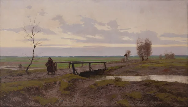 Pejzaż z mostkiem nad rzeką ("Marzec"), Józef Rapacki