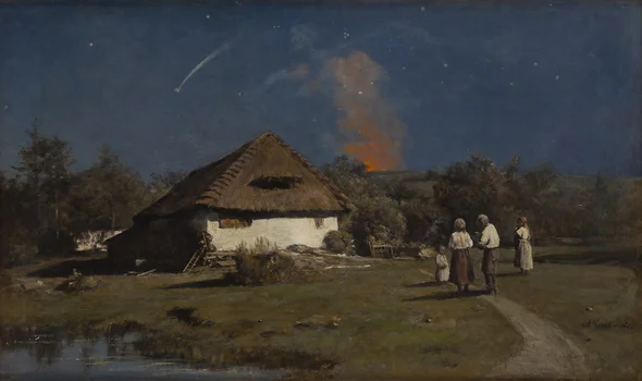 Krajobraz wiejski z gwiaździstym niebem ("Łuna"), Antoni Kozakiewicz