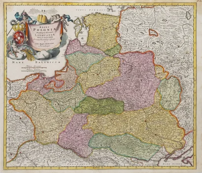 Mapa ziem Rzeczpospolitej ("Regni Poloniae Magnique Ducatus Lithuaniae.."), Johann Baptist Homann