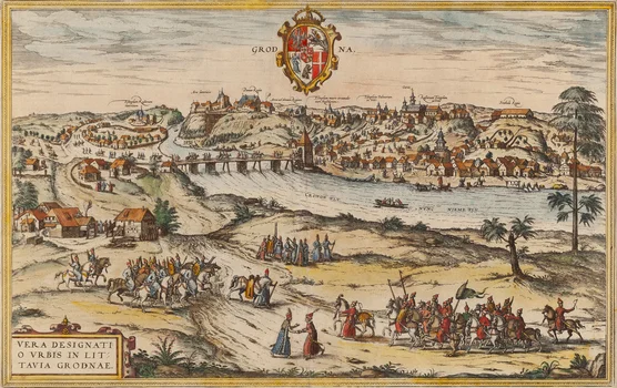 Panorama Grodna ("Vera Designatio Urbis in Littavia Grodnae"), Georg Braun i Franz Hogenberg