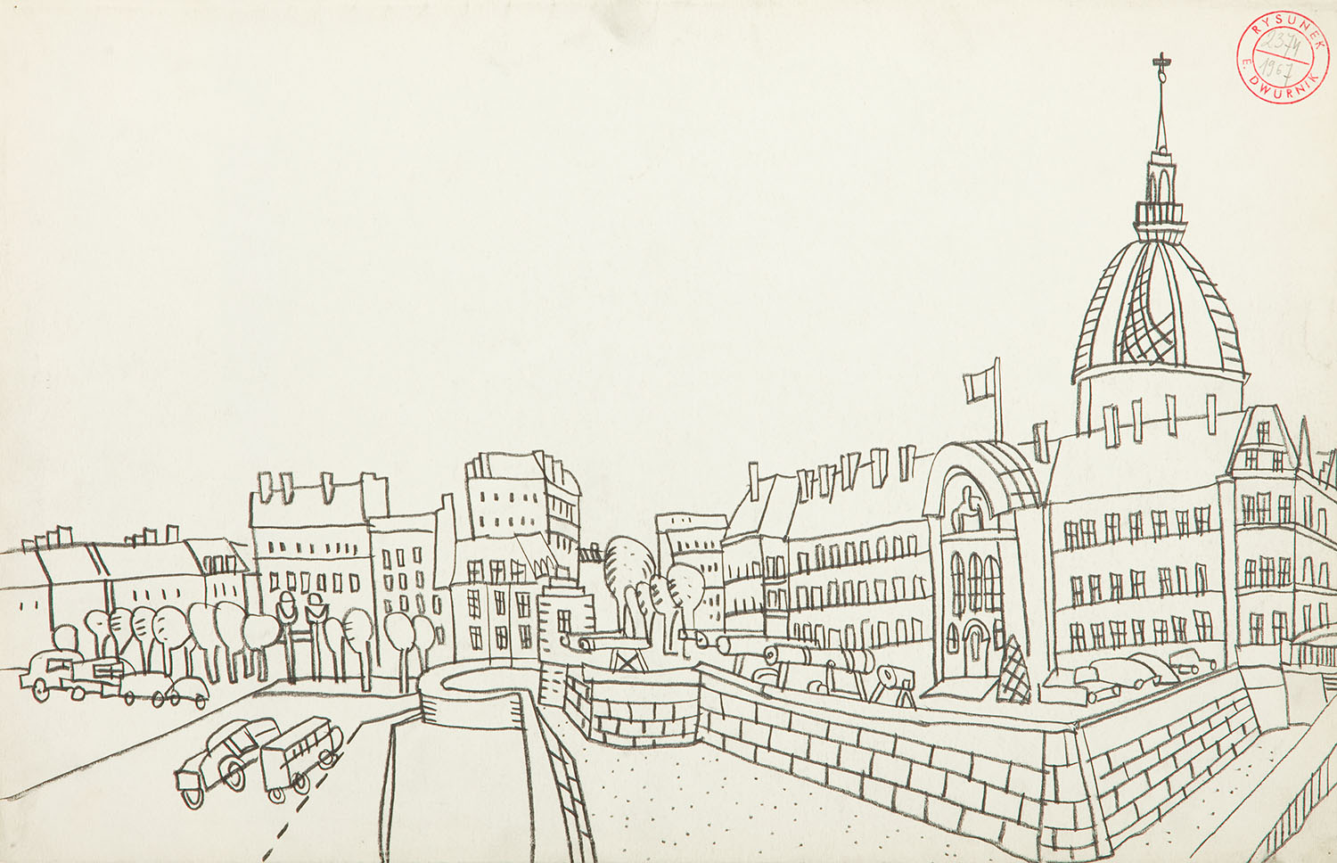 Praca z cyklu Paryż, 1967, ołówek, papier, 33 x 50 cm